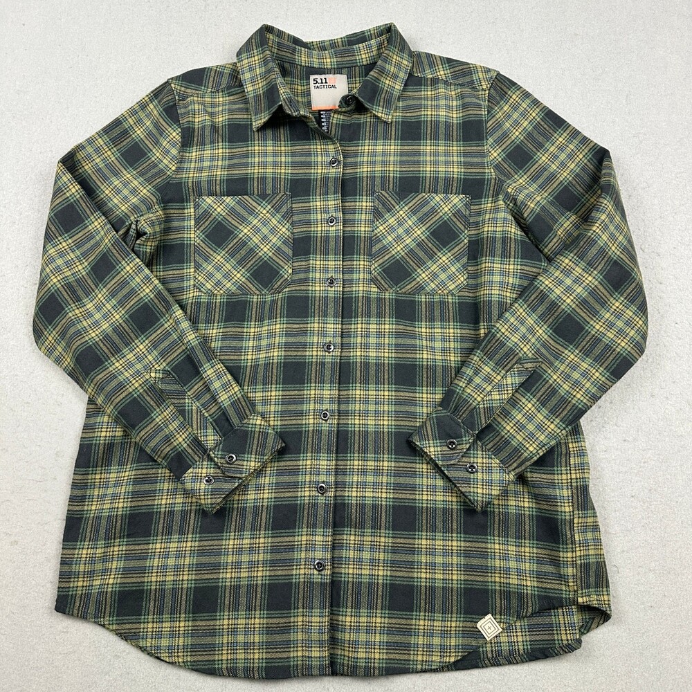 5.11 Tactical Shirt Men Large Green Black Plaid Long Sleeve Button Up Flannel L
